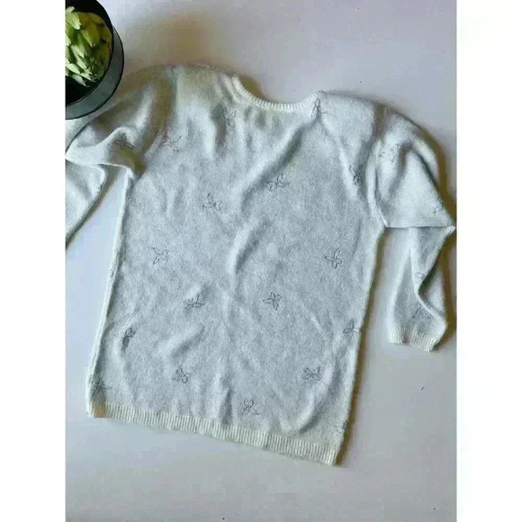 1980’s Beldoch Popper pullover‎ sweater white tinsel floral loose small medium - Picture 6 of 8
